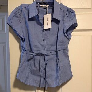 Urban Revivo Navy Gingham Button-Up Blouse